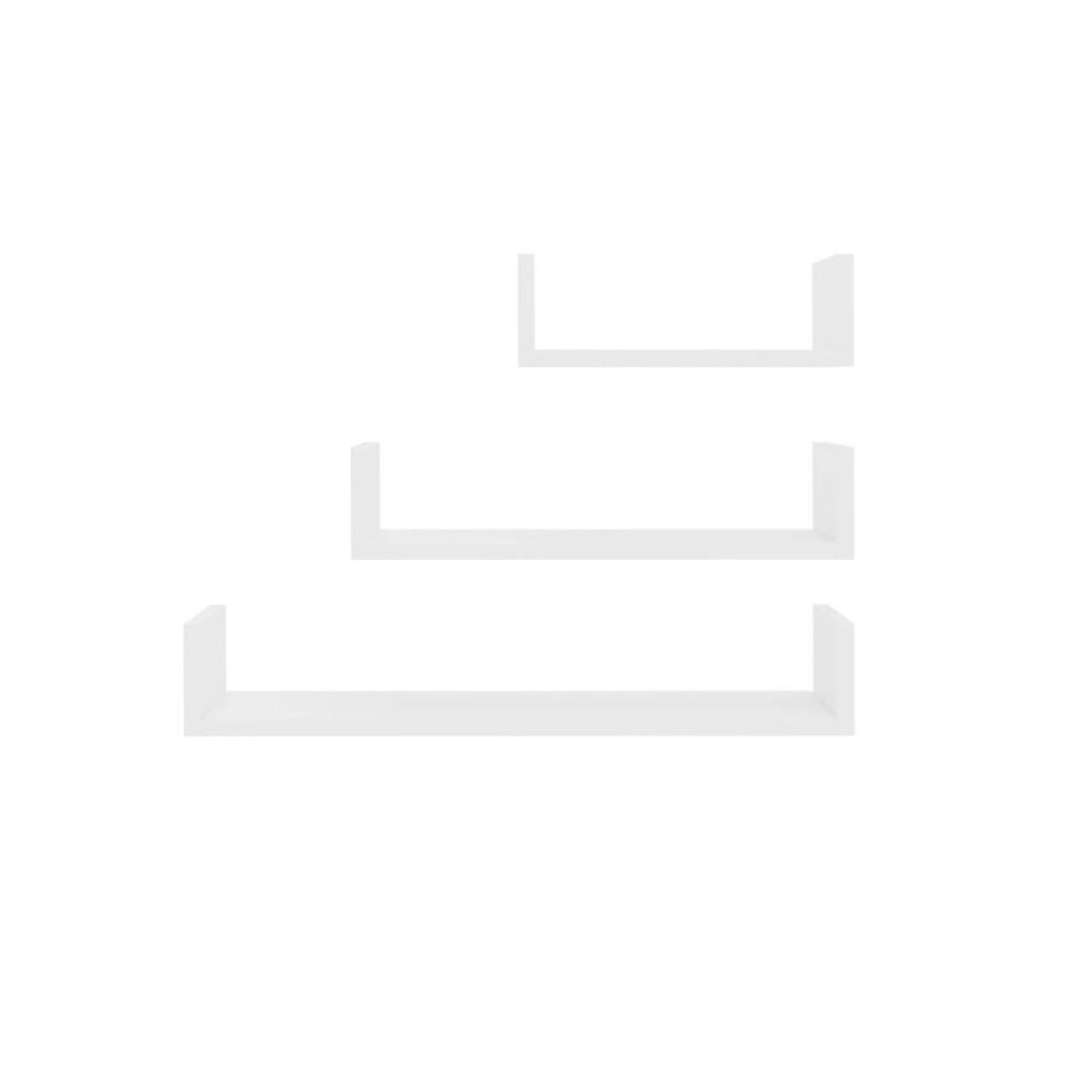 Set Of 3 U Shaped Floating Wooden Shelf - White 5412112114844