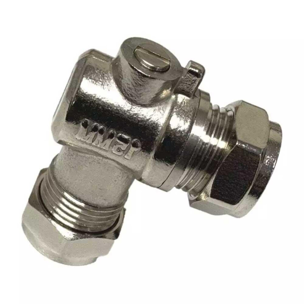 Chrome Brass Angled Isolation Service Valve 15mm Compression Full Flow