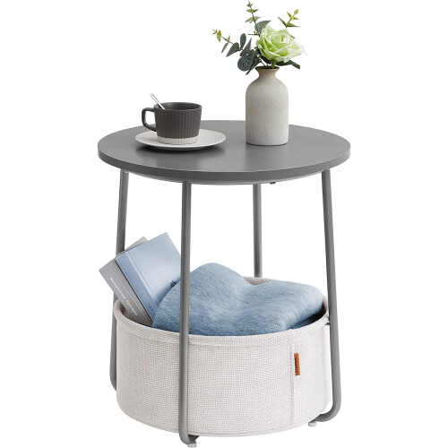 Quick Assembly Round Side Table with Storage Basket