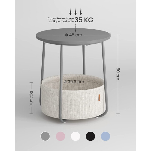 Quick Assembly Round Side Table with Storage Basket 1