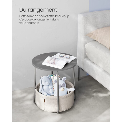 Quick Assembly Round Side Table with Storage Basket 2