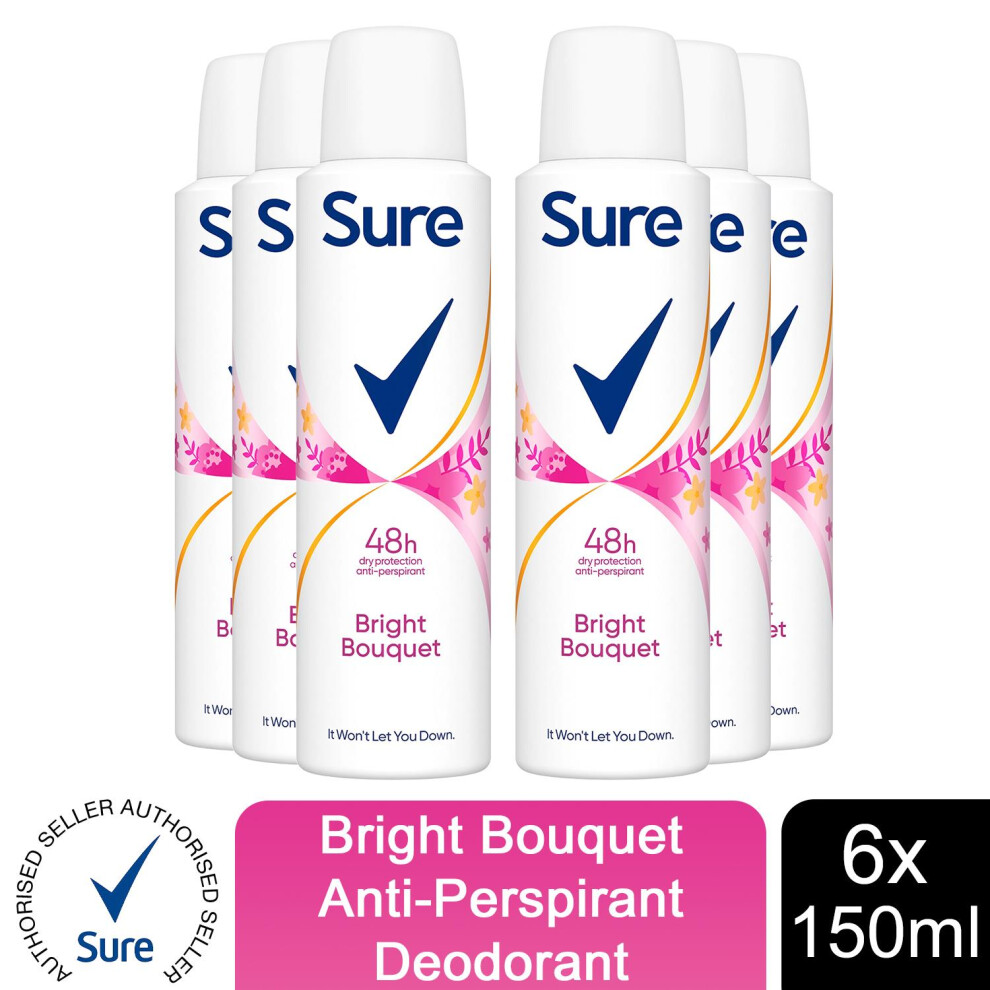 Sure Women Antiperspirant Deodorant, Bright Bouquet, 6 Pack Of 150Ml