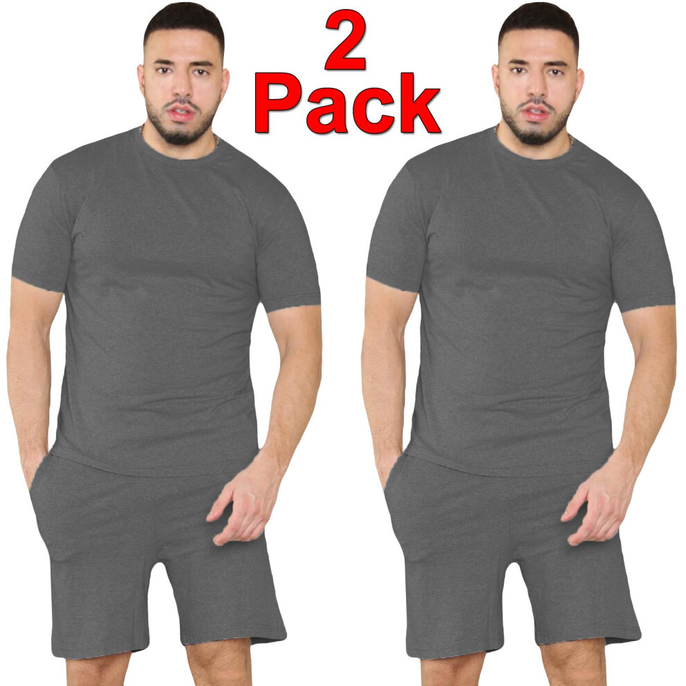(2 Pack - Charcoal, S) Men Pyjamas Nightwear ShortSleeve Tshirt Short Set