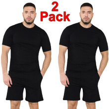 (2 Pack - Black, L) Men Pyjamas Nightwear ShortSleeve Tshirt Short Set