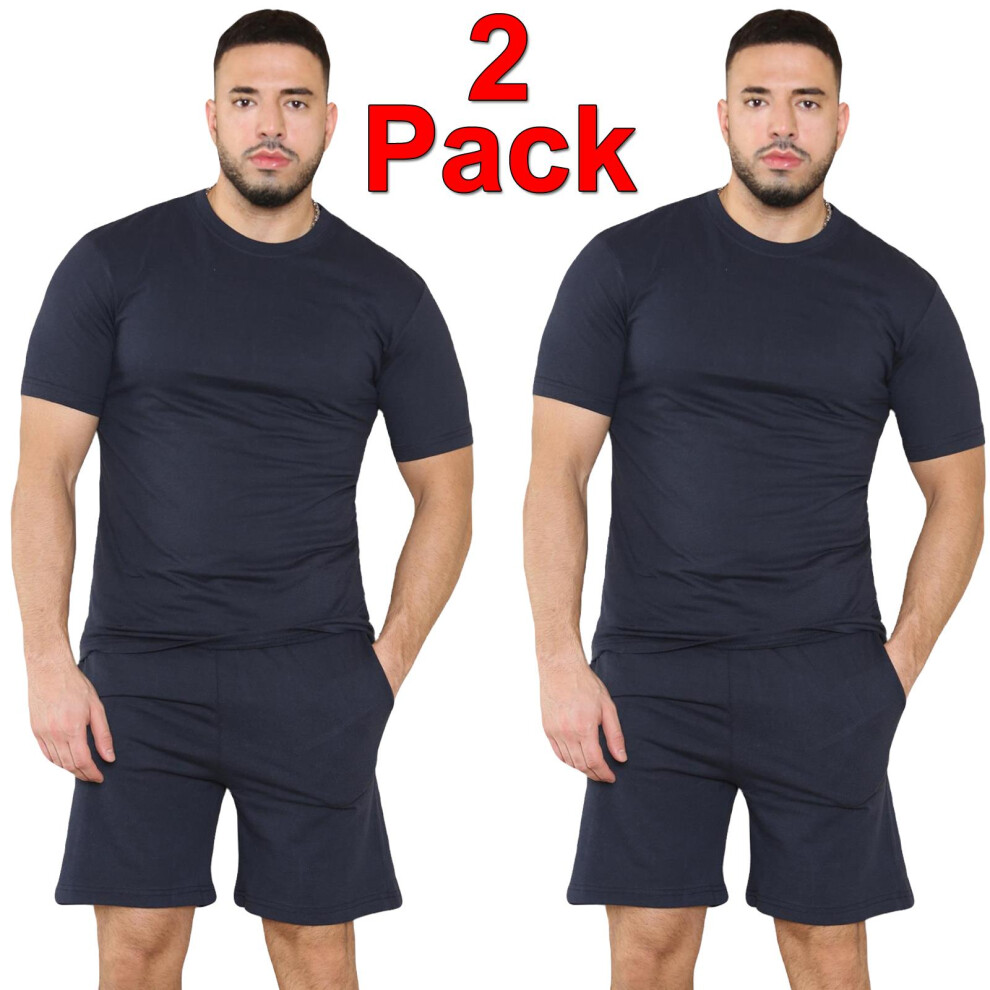 (2 Pack - Navy, M) Men Pyjamas Nightwear ShortSleeve Tshirt Short Set