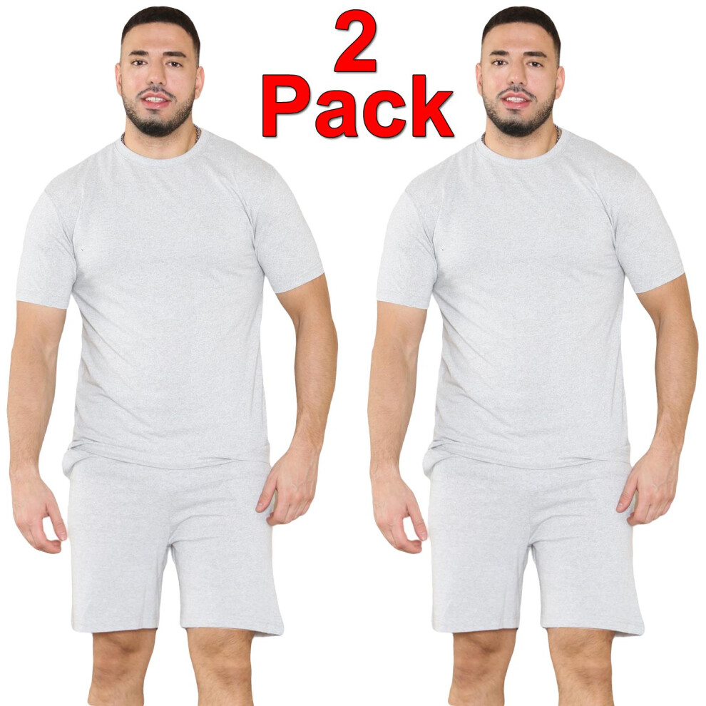 (2 Pack - Grey, S) Men Pyjamas Nightwear ShortSleeve Tshirt Short Set