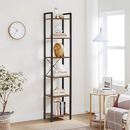 Rustic Industrial 6-Tier Bookshelf with Adjustable Feet 2
