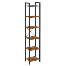 Rustic Industrial 6-Tier Bookshelf with Adjustable Feet