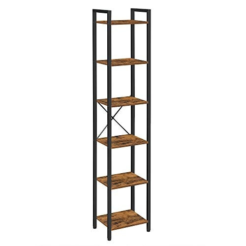 Rustic Industrial 6-Tier Bookshelf with Adjustable Feet