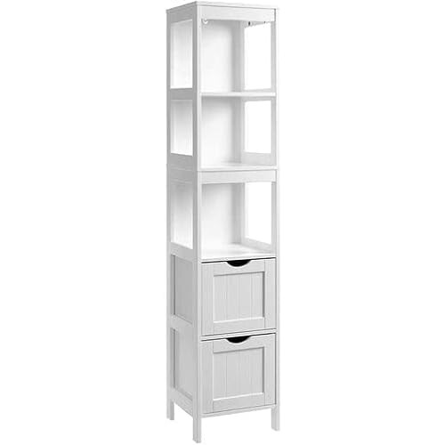 Tall White Bathroom Cabinet with Removable Drawers