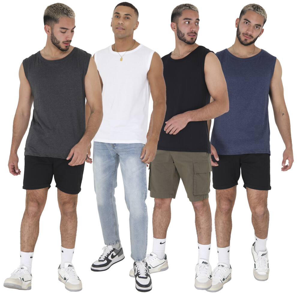 (Charcoal, Mens Cotton Sleeveless Tank Vest Top, M) Mens Short Sleeve T-Shirts Vest Base Layer