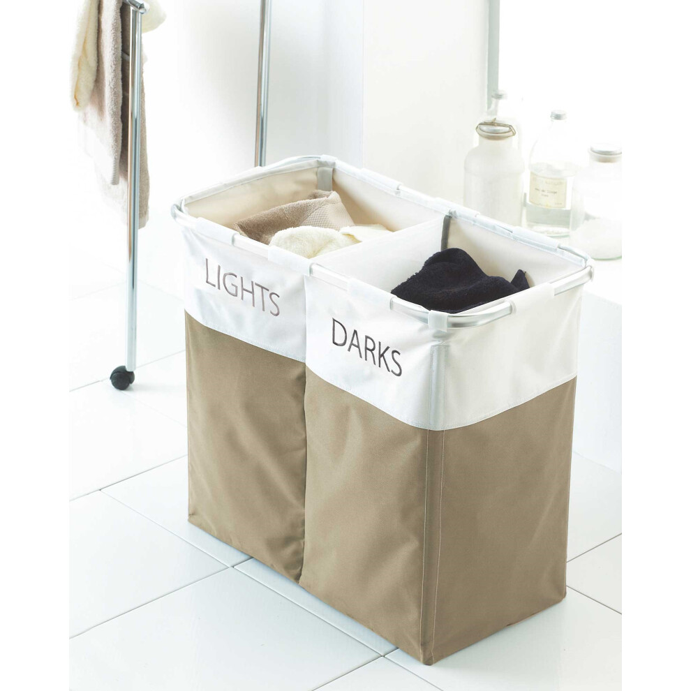 Lights and Darks Laundry Hamper Basket Natural Dual Compartment Storage