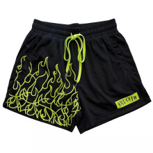 (Black Green, L) Kill Crew Muay Thai Flame Shorts Sports and Casual Quick Drying Shorts