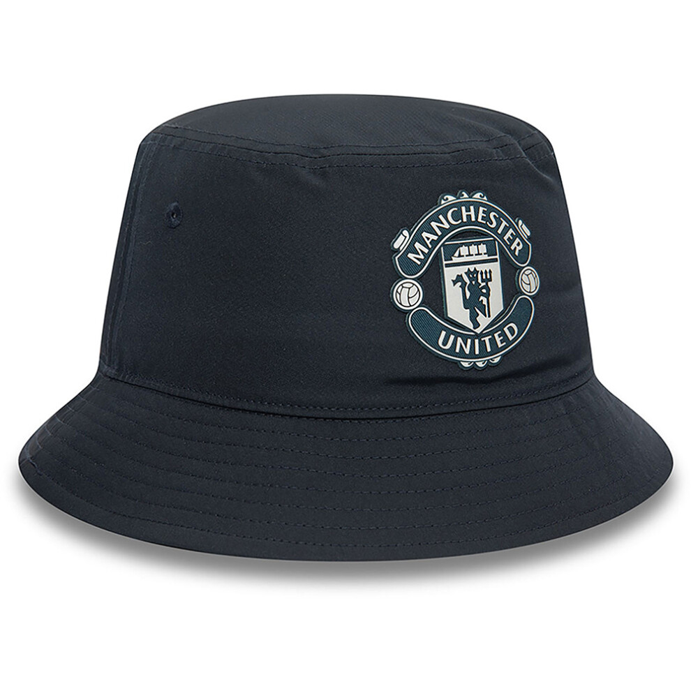 (S/M) New Era Man UTD FC Rubber Woven Navy Bucket Hat