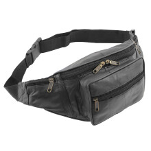 Bum Bag Soft Black Leather Travel Holiday Mobile Money Belt Waist Pack Hip Pouch A301