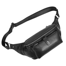 Real Leather Waist Pack Mobile Money Multiple Pockets Bum Bag Travel Pouch AY18 Black