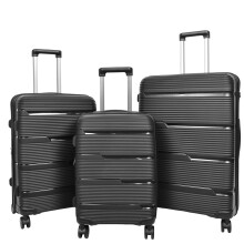 (Full Set Of 3 Sizes) Expandable Hard Shell Luggage PP 8 Wheels Suitcases TSA Lock Travel Bags Titan Black