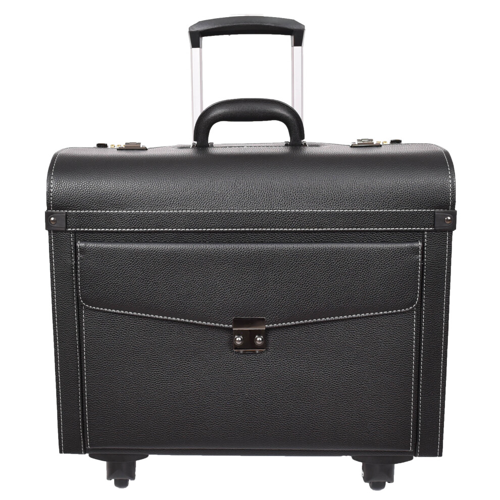Pilot Case Faux Leather 4 Wheels Cabin Size Dual Lock Business Travel Bag Aero Black-image-OPC-PF2DTWN-NEW