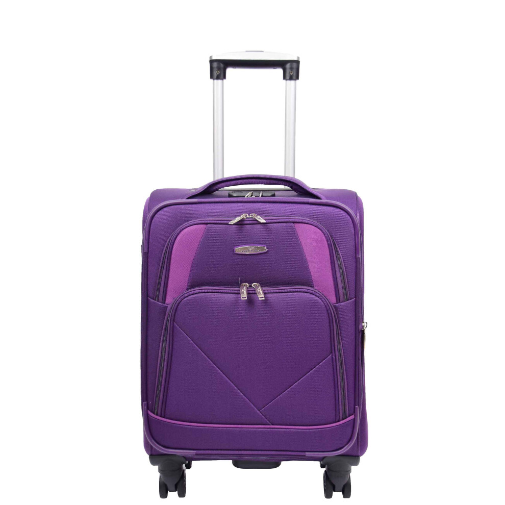 (Purple, Small Cabin Size) Expandable Four Wheel Soft Suitcase Luggage York Purple