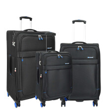 (Black, Full Set 3 Sizes: Cabin+Medium+Large) Dual 4 Wheel Soft Suitcases Lightweight Expandable Luggage TSA Lock Travel Bags Trivial Black