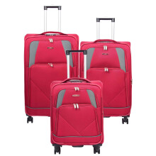 (Red, Full Set of 3 Sizes (S-M-L)) Expandable Four Wheel Soft Suitcase Luggage York Red