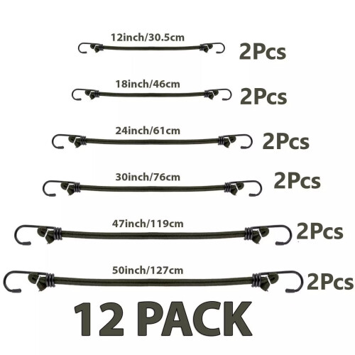 True Face 12Pcs Heavy Duty Bungee Cord Luggage Strap Elastic Stretch Rope Hooks 1