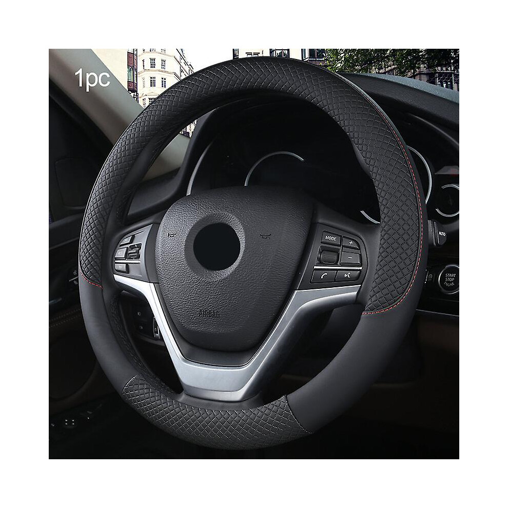 (Black) (Black)37-38Cm New Car Steering Wheel Cover Artificial Leather Steering-Wheel Covers Breathable Fabric Braid Auto Accessories Universal Black 9099488663594