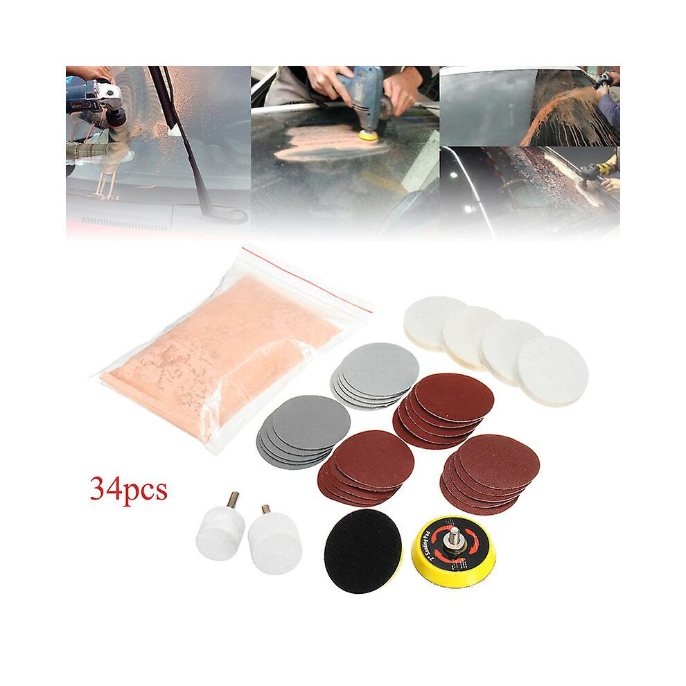 34Pcs/Set Deep Scratch Remover Car Glass Polishing Kit Cerium Oxide Powder Sanding Disc 9099488668124