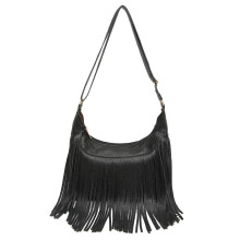 (Black) Contemporary Pu Shoulder Bag With Single Strap Tassel And Stitching Design