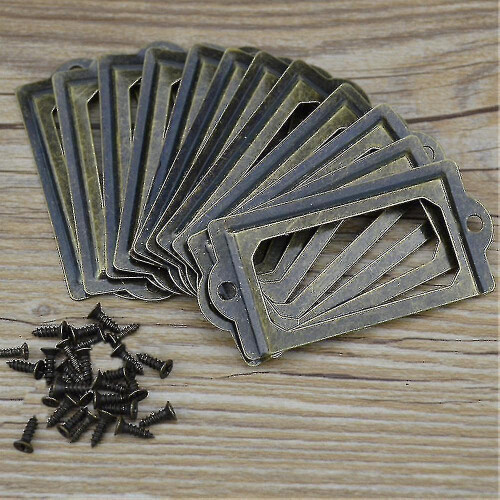 12pcs Antique Brass Metal Label Pull Frame Handle File Name Card Holder 2