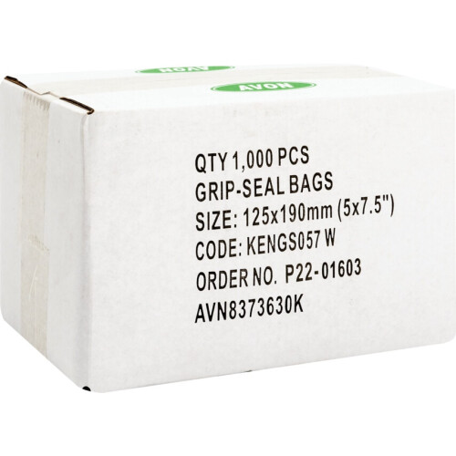 Avon 5"X7.1/2" Write-on Grip Seal Bags, Pk-1000