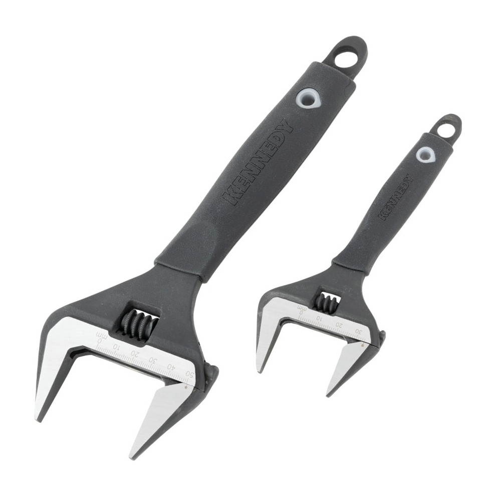 Wide Jaw Adjustable Spanner Set, Steel, Set of 2