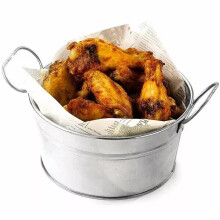 2x Food Buckets Steel Round Tubs 6x3" Serving Small Sauces Holder Chips Starters