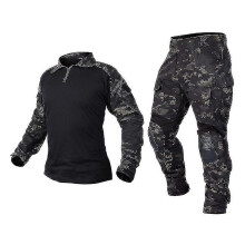 (CP black, XXL) Men Military Tactical Uniform Shirt Combat Pants Suit With Knee Pads Army Clothing Airsoft Paintball Camouflage Work Clothes