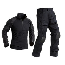 (Black, XL) Men Military Tactical Uniform Shirt Combat Pants Suit With Knee Pads Army Clothing Airsoft Paintball Camouflage Work Clothes