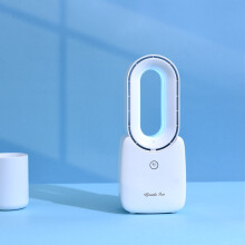 (White) Bladeless Rechargeable Desk Fan Portable Quiet Design Living Room Office Home