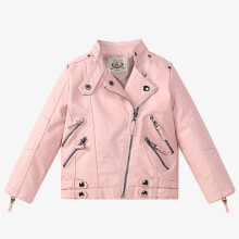(Pink, 9-10Years) Kids Girl PU Leather motorcycle biker jacket Coats