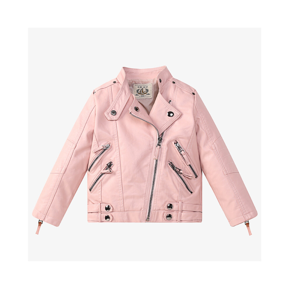 (Pink, 7-8Years) Kids Girl PU Leather motorcycle biker jacket Coats