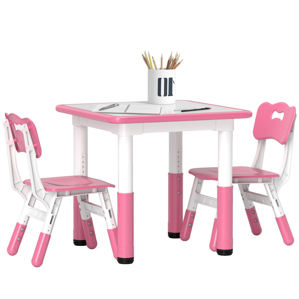 AIYAPLAY 3 Pcs Height Adjustable Kids Table And Chair Set For Playroom - Pink