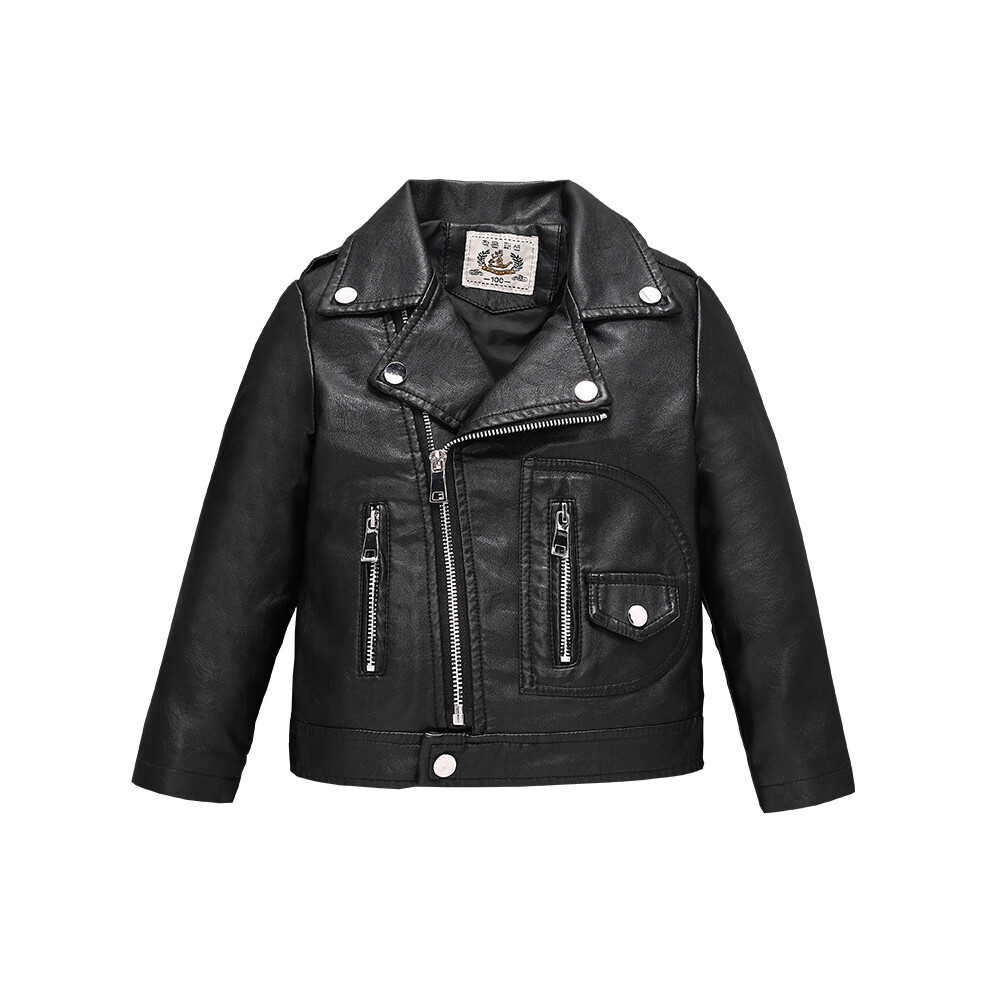 (Black, 6-7Years) Kids Boys Girls PU Leather motorcycle jacket Coats