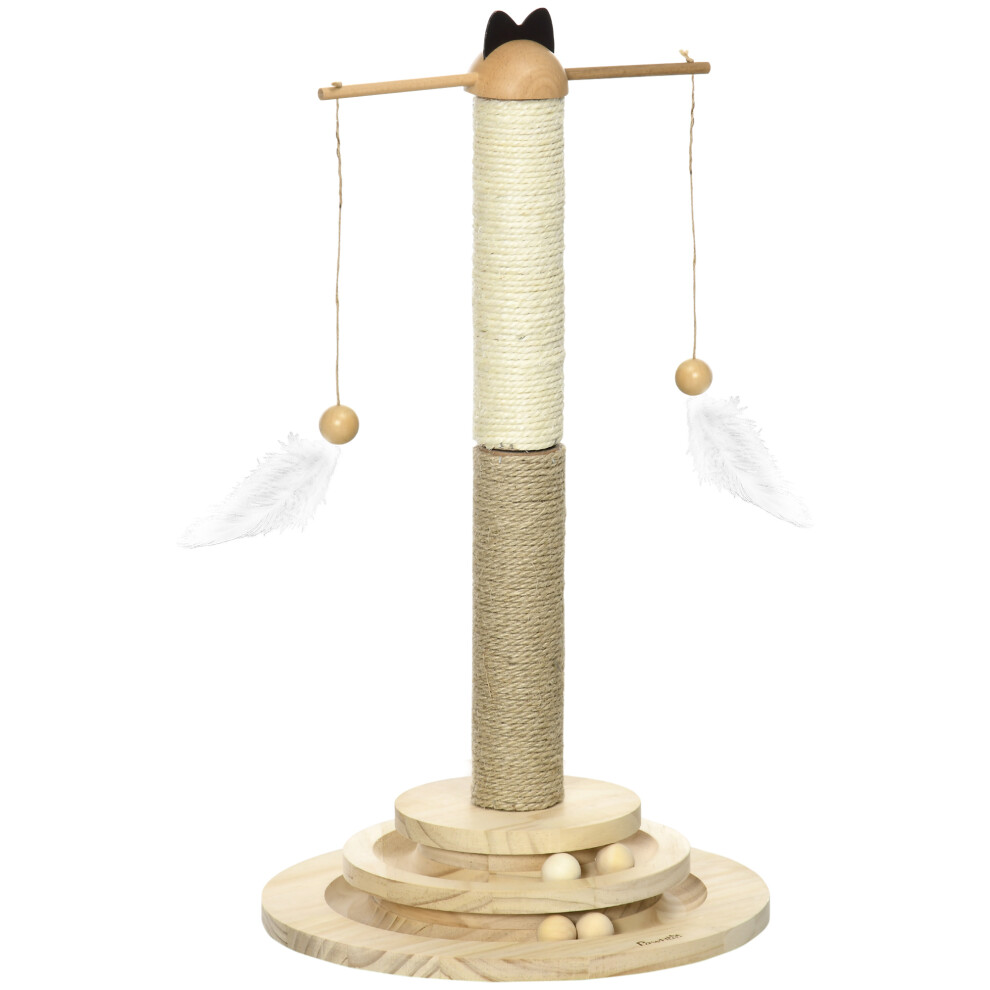 56cm Cat Tree With Turntable Interactive Toy Ball, Jute