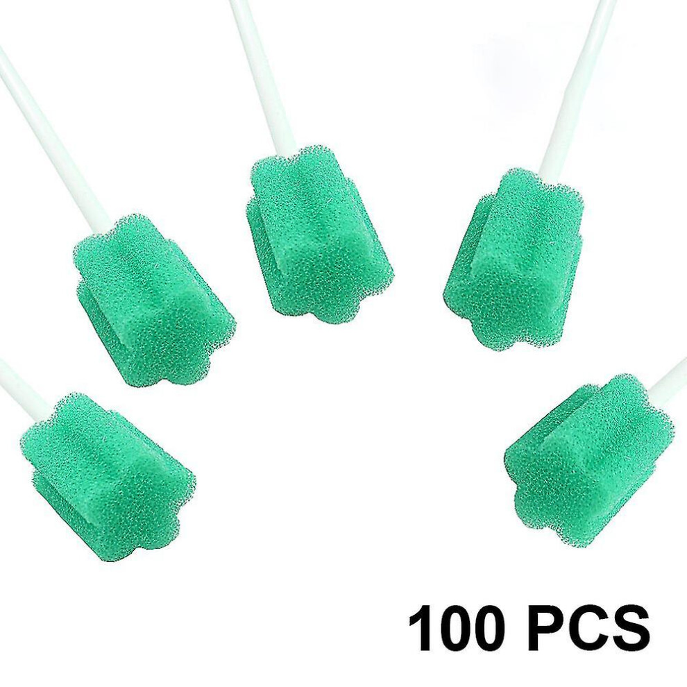 Green 100Pcs Disposable Oral Swabs-Untreated Mouth Sponge,
