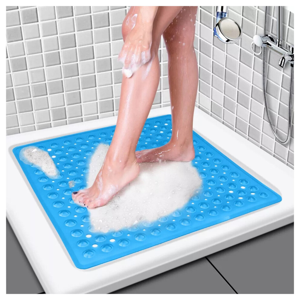 (53 X 53 Cm- Square Bath/Shower Mat, ) Anti Slip Shower Mat Soft Baby Bath Bathroom Mats Blue Aspire Homeware