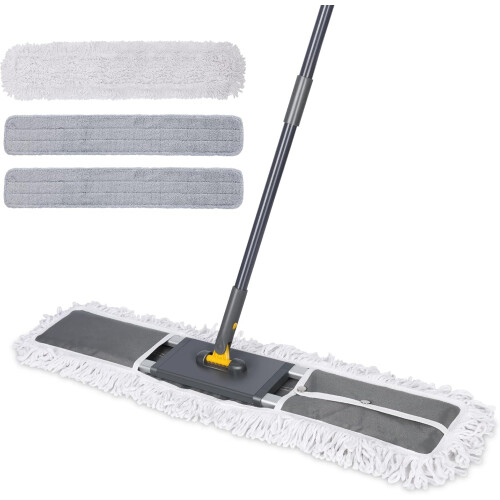 Industrial flat mop 80 cm large commercial dust mop with telescopic handle and 3 reusable washable mop pads microfibre mop on OnBuy