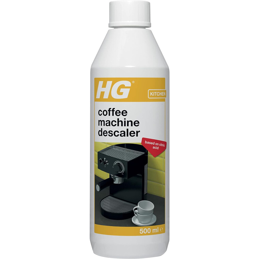 HG Coffee Machine Descaler, Tough Scale Remover for Espresso & Coffee Pod Machines, Biodegradable & Odourless Citric Acid Formula - 500 ml, White