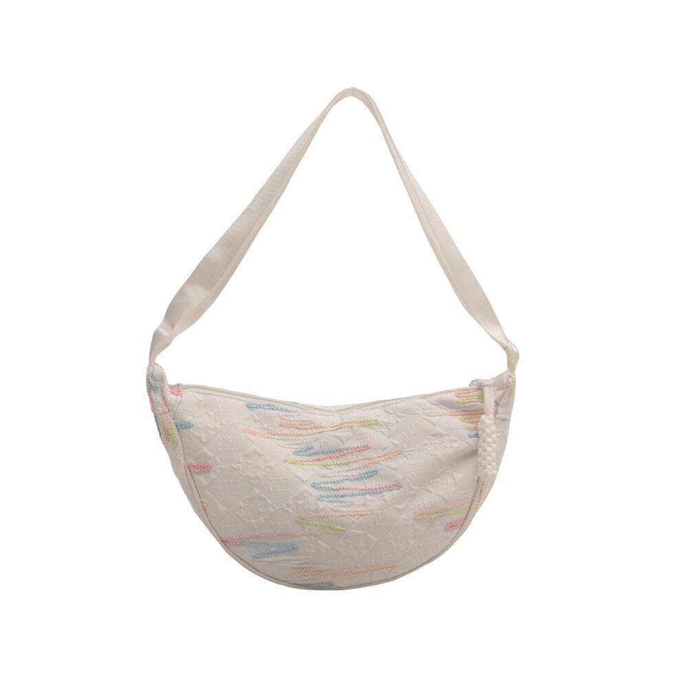 Veishet (White) Urban Casual Embroidered Crescent Handbag For Women In Multiple Colors With Zipper Closure