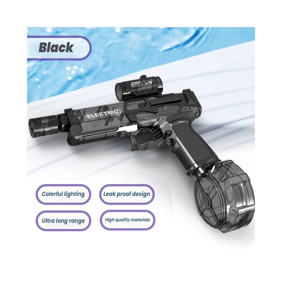 (Black) Summer New Children's Water Gun Fully Automatic Continuous Electric Water Large Capacity Boys' Water Playing Toy Pool Tools