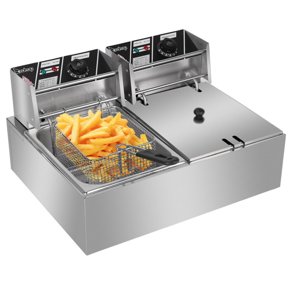 20L Commercial Electric Deep Fryer Fat Chip Twin Dual Tank Stainless Steel UK