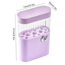 (PURPLE) Makeup Brush Container Multifunctional Cosmetic Brush Case Silicone Brushes Storage Box Cleaner Clear Lid Cosmetic Tools