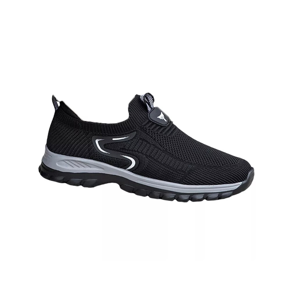 Black UK Size 8.5 Tag Size 44 Men Trainers Slip On Running Shoe Mens Sports Comfortable Round Toe Breathable on OnBuy